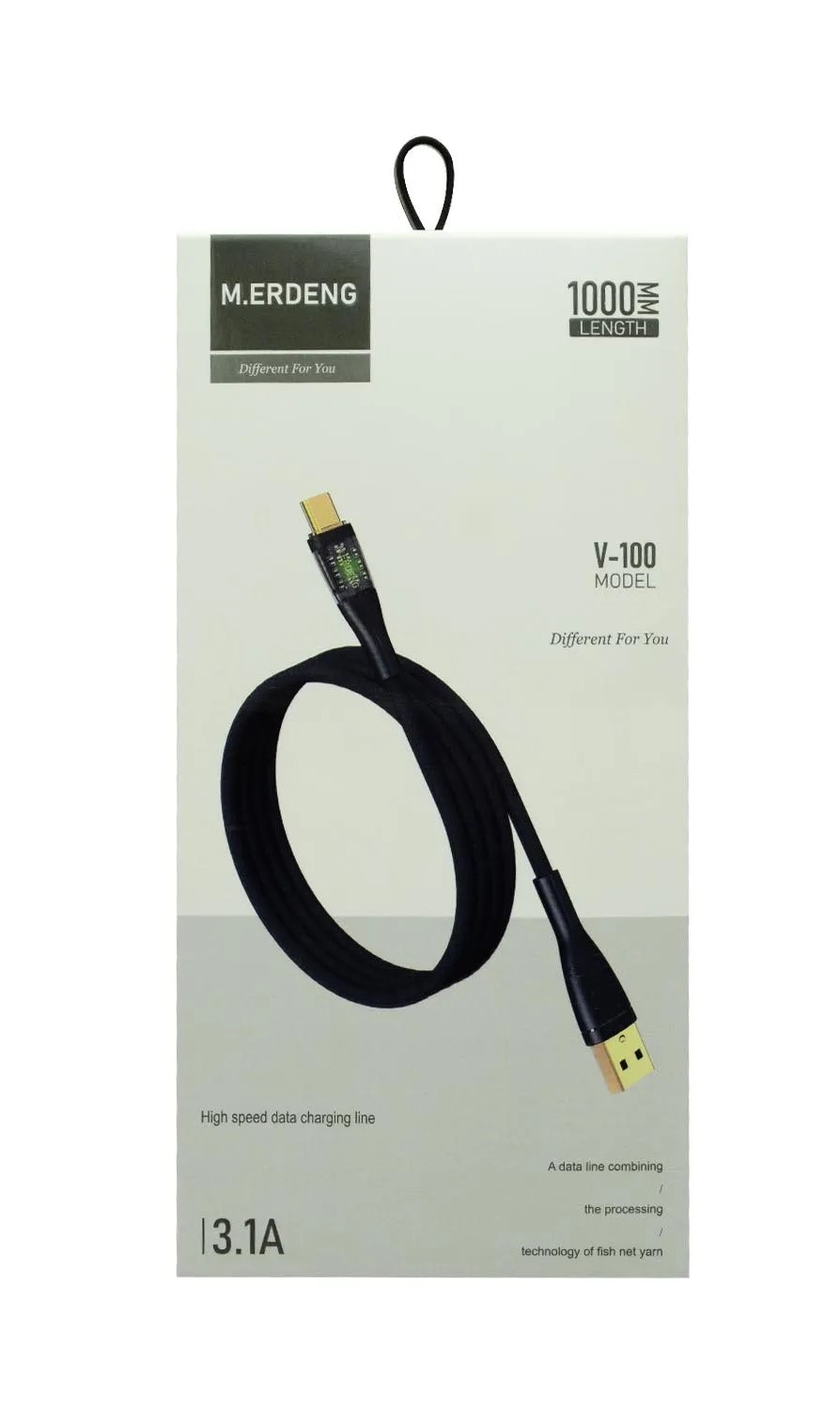 کابل شارژ تایپ سی به لایتنینگ اورجینال M.ERDENG مدل V-100 دارای نور led- 27Wکیفیت عالی